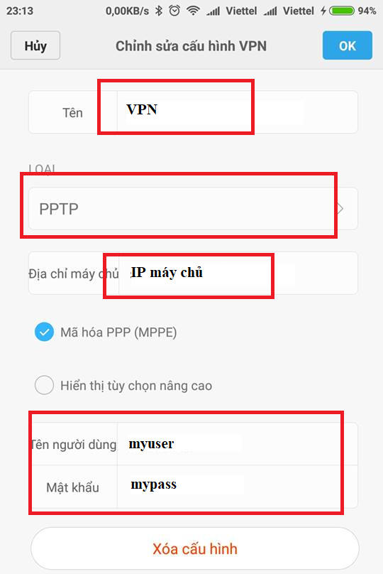 cấu hình VPN PPTP trên android